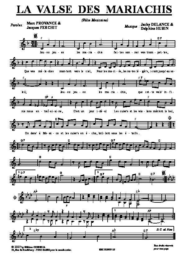 télécharger la partition d'accordéon La valse des Mariachis (Valse Mexicaine) au format PDF
