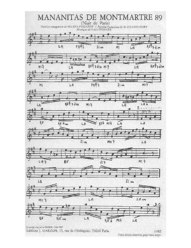 télécharger la partition d'accordéon Mañanitas de Montmartre (Nuit de Paris) (Tango) au format PDF