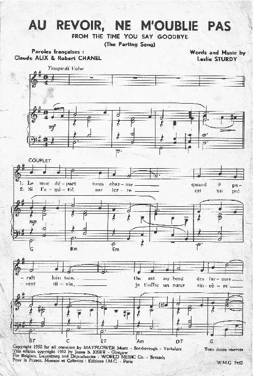 télécharger la partition d'accordéon Au revoir ne m'oublie pas (From the time you say goodbye) (Valse Chantée) au format PDF