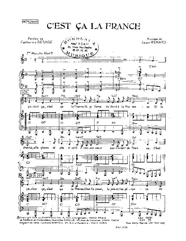 télécharger la partition d'accordéon C'est ça la France (Chant : Rika Zaraï) (Marche) au format PDF