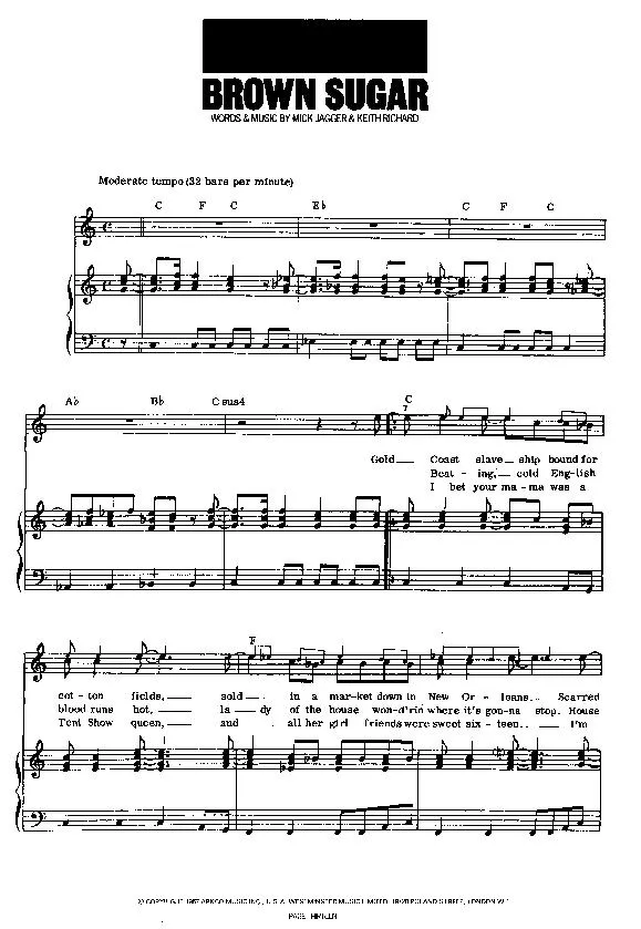 télécharger la partition d'accordéon Brown Sugar (The Rolling Stones) au format PDF