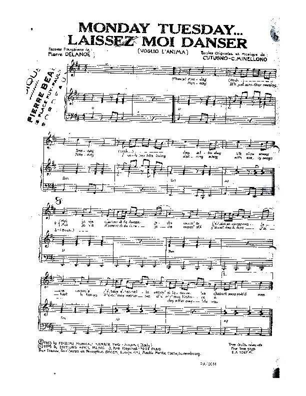 télécharger la partition d'accordéon Monday Tuesday Laissez moi danser (Voglio L'Anima) au format PDF
