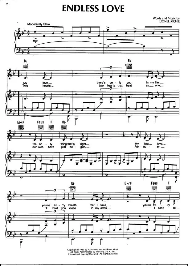 télécharger la partition d'accordéon Endless Love au format PDF