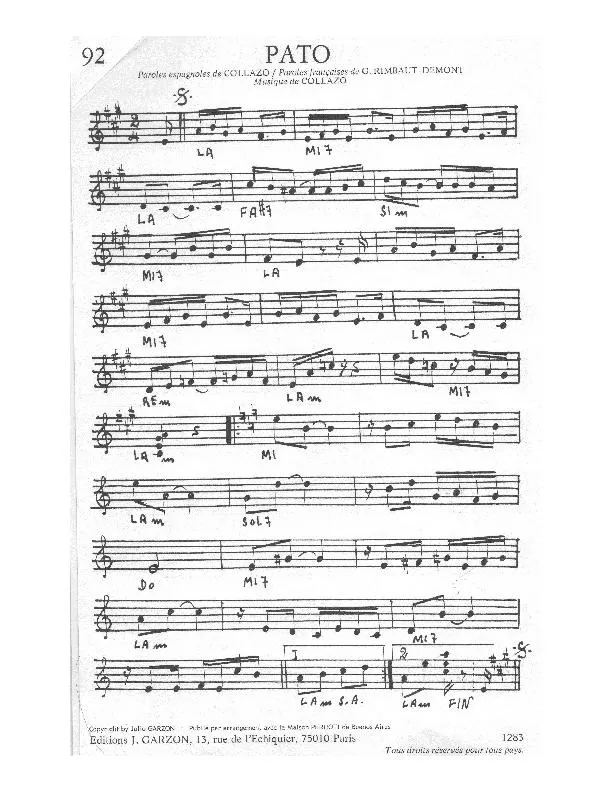 télécharger la partition d'accordéon Pato (Tango) au format PDF