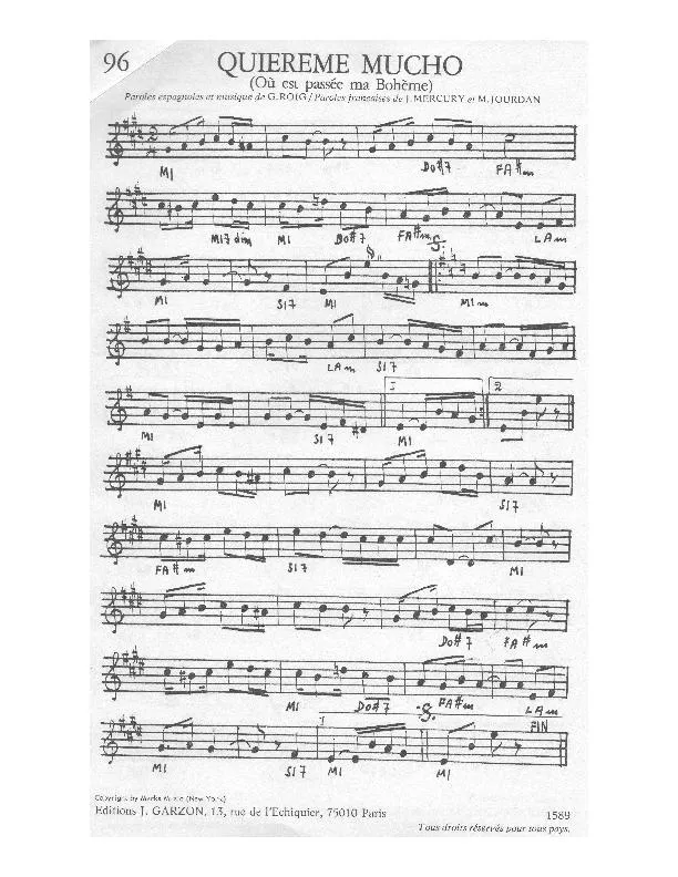 télécharger la partition d'accordéon Quiereme mucho (Où est passée ma bohème) (Tango) au format PDF