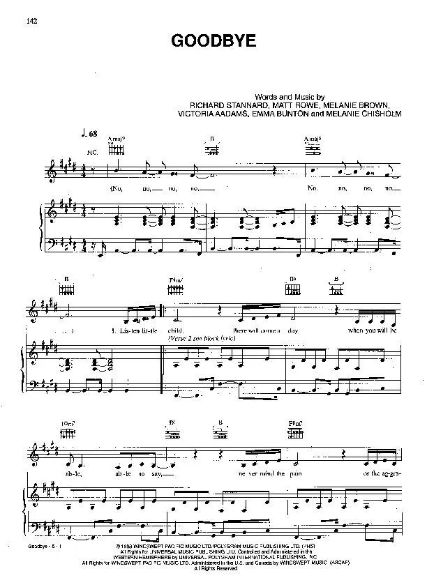 télécharger la partition d'accordéon Goodbye (Chant : Spice Girls) au format PDF