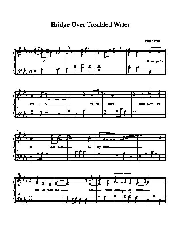 télécharger la partition d'accordéon Bridge Over Troubled Water (Piano Solo) au format PDF
