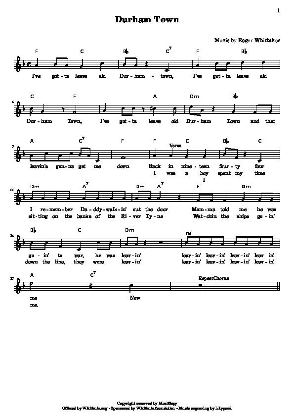 télécharger la partition d'accordéon Durham Town au format PDF