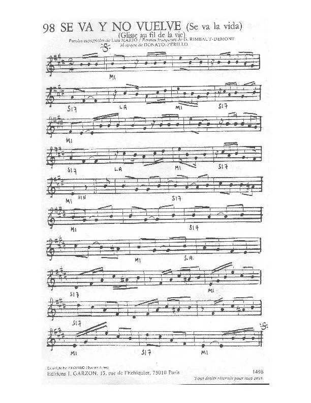 télécharger la partition d'accordéon Se va y no vuelve (Se va la vida) (Glisse au fil de la vie) (Tango) au format PDF