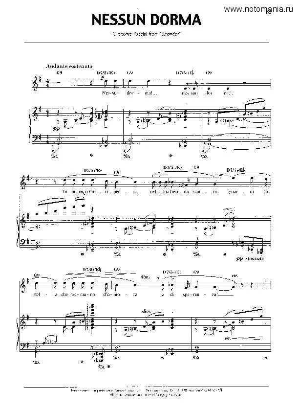 télécharger la partition d'accordéon Nessun Dorma  au format PDF