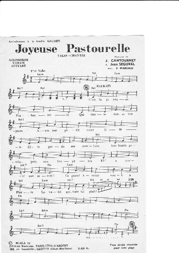 télécharger la partition d'accordéon Joyeuse Pastourelle (Valse Chantée) au format PDF