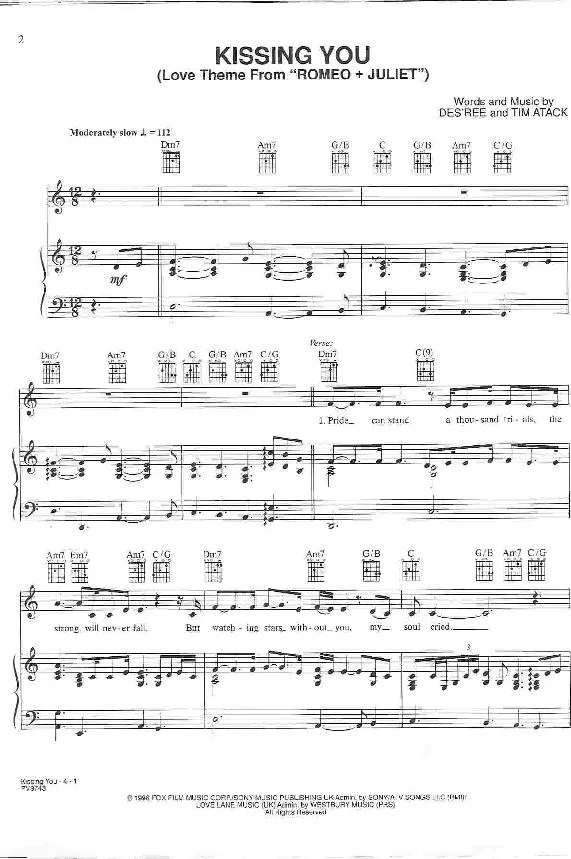télécharger la partition d'accordéon Kissing you (Theme from Romeo and Juliet) au format PDF