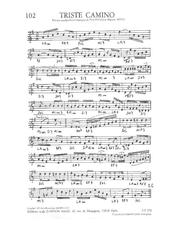 télécharger la partition d'accordéon Triste camino (Tango) au format PDF