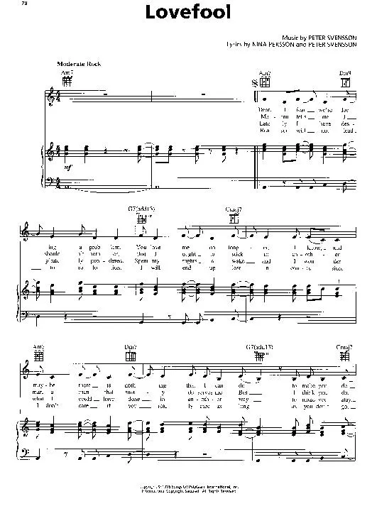 télécharger la partition d'accordéon Lovefool (Rock) au format PDF