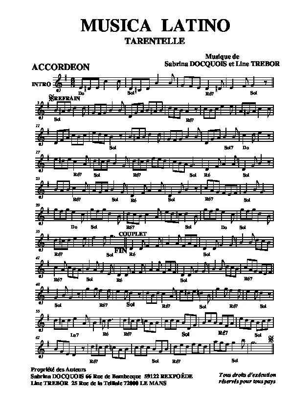 télécharger la partition d'accordéon Musica Latino (Tarentelle) au format PDF