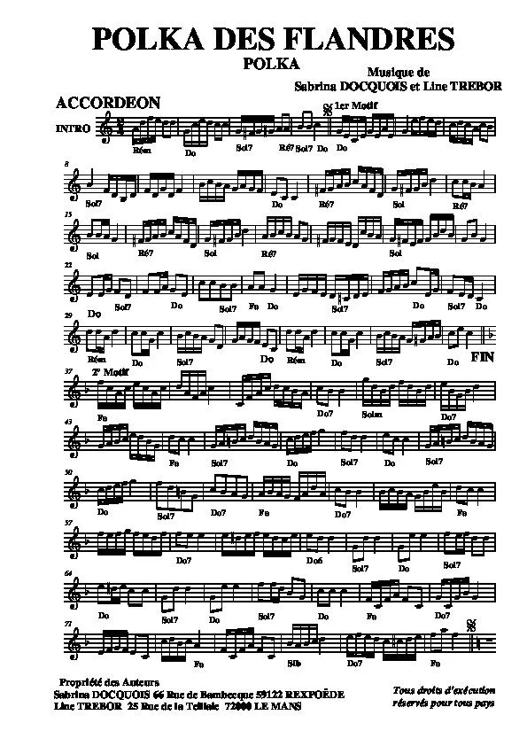 télécharger la partition d'accordéon Polka des Flandres au format PDF