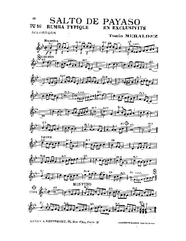 télécharger la partition d'accordéon Salto de Payaso (Rumba) au format PDF