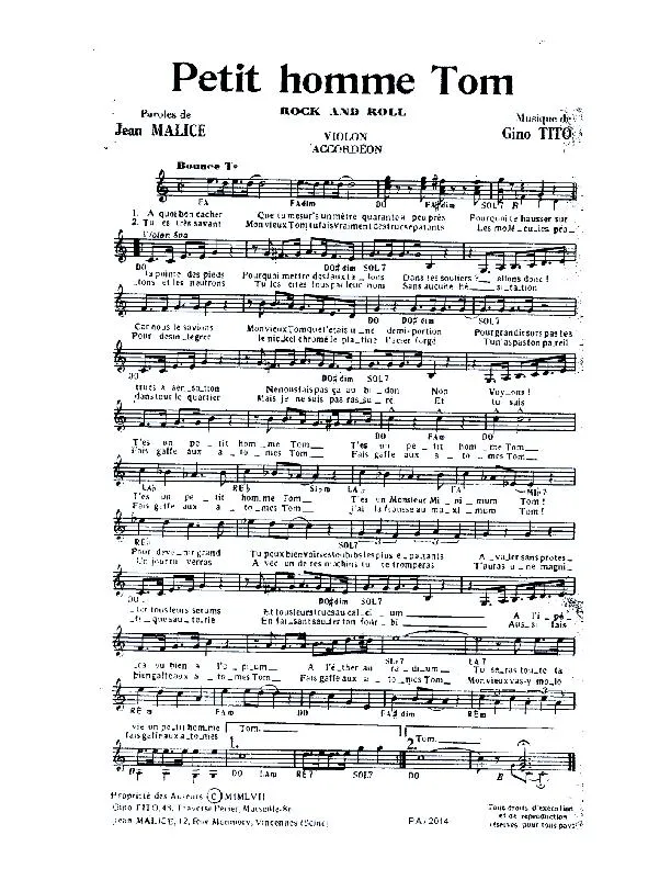 télécharger la partition d'accordéon Petit homme Tom (Rock and Roll) au format PDF