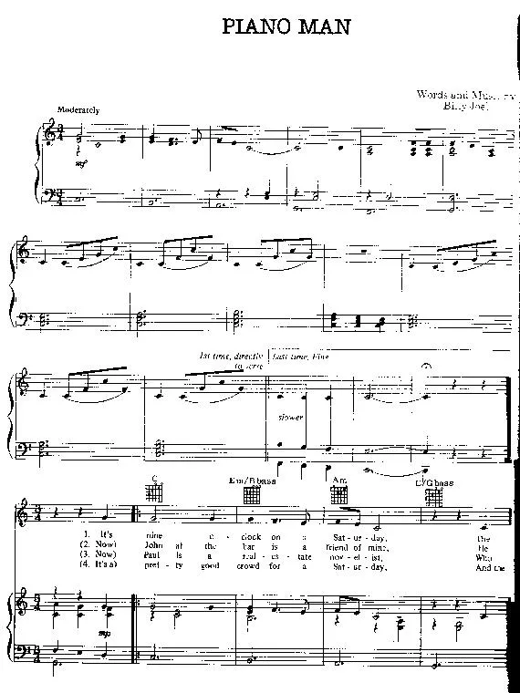 télécharger la partition d'accordéon Piano Man au format PDF