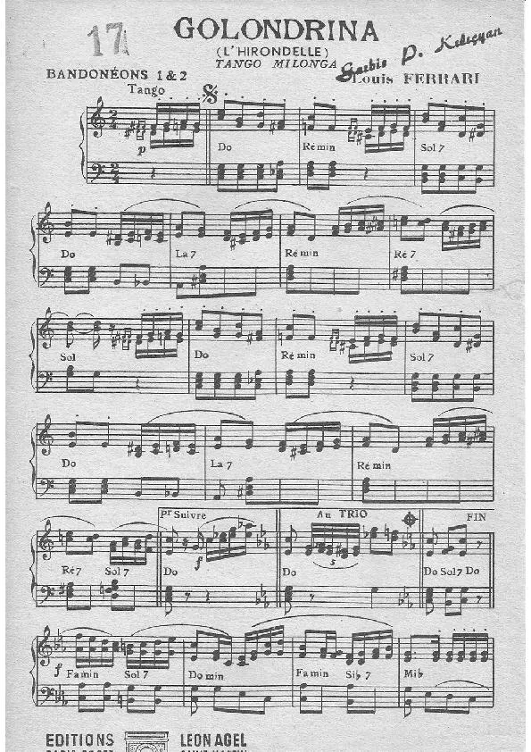 télécharger la partition d'accordéon Golondrina (L'hirondelle) (Tango Milonga) au format PDF