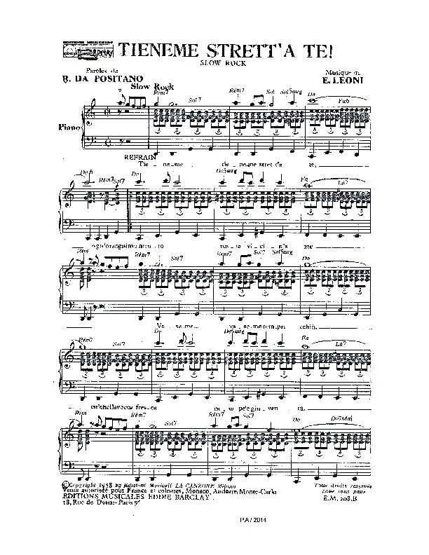 télécharger la partition d'accordéon Tieneme Strett' A Te (Slow Rock) au format PDF