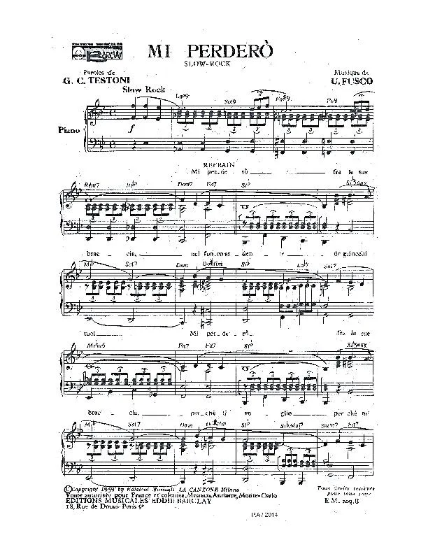 télécharger la partition d'accordéon Mi Perderò (Slow Rock) au format PDF
