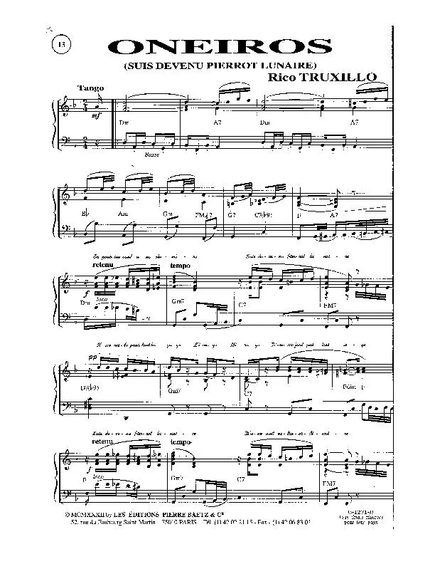 télécharger la partition d'accordéon Oneiros (Suis devenu Pierrot lunaire) (Tango) au format PDF