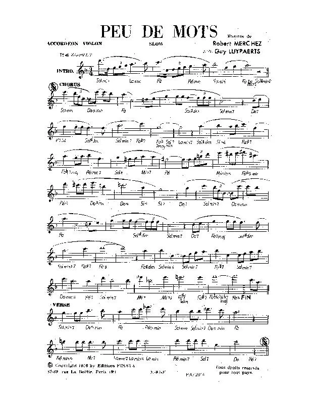 télécharger la partition d'accordéon Peu de mots (Orchestration Complète) (Slow) au format PDF