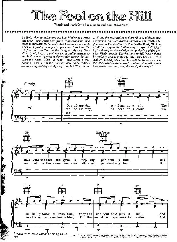 télécharger la partition d'accordéon The fool on the hill (Slow) au format PDF