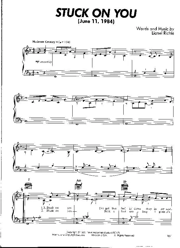 télécharger la partition d'accordéon Stuck On You (June 11 1984) (Country) au format PDF