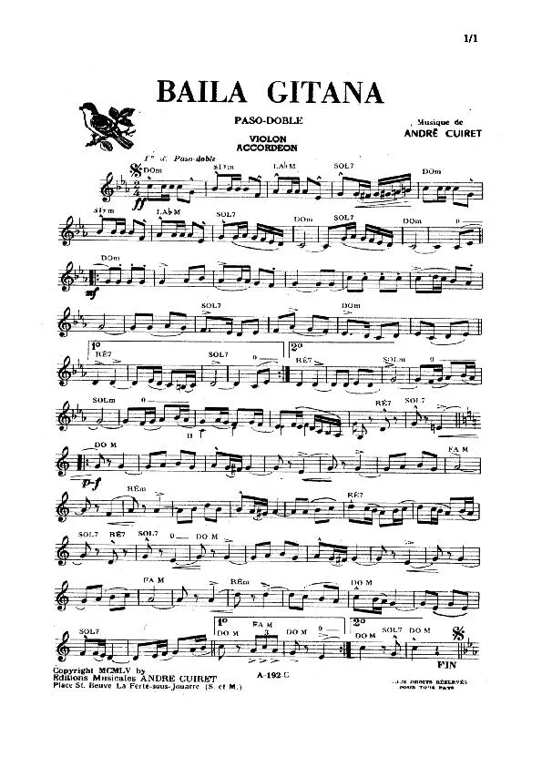 télécharger la partition d'accordéon Baila Gitana (Paso Doble) au format PDF