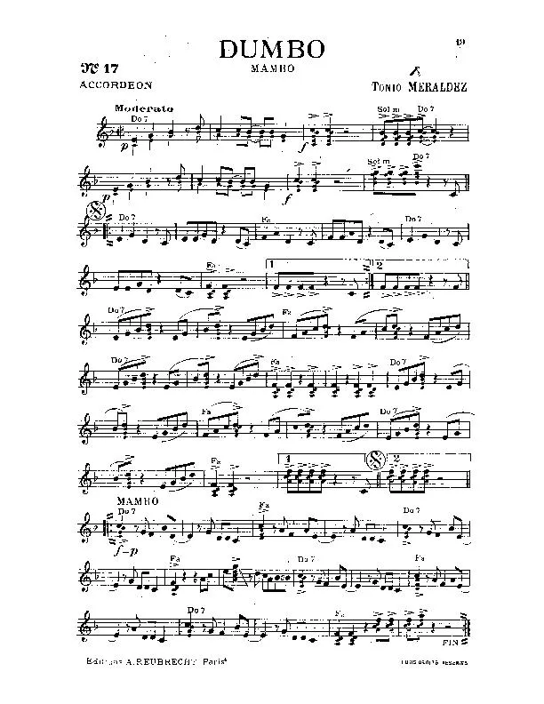 télécharger la partition d'accordéon Dumbo (Mambo) au format PDF