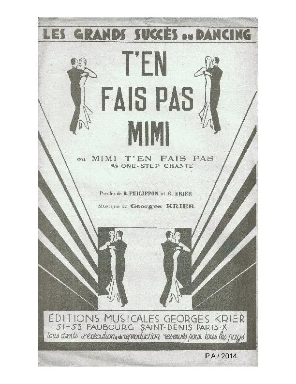 télécharger la partition d'accordéon T'en fais pas Mimi (Mimi t'en fais pas) (One Step Chanté) au format PDF