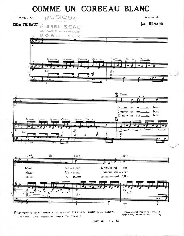 télécharger la partition d'accordéon Comme un corbeau blanc (Chant : Johnny Hallyday) au format PDF