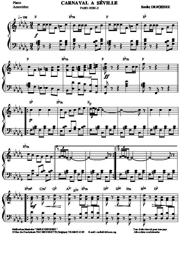 télécharger la partition d'accordéon Carnaval à Séville (Paso Doble) au format PDF