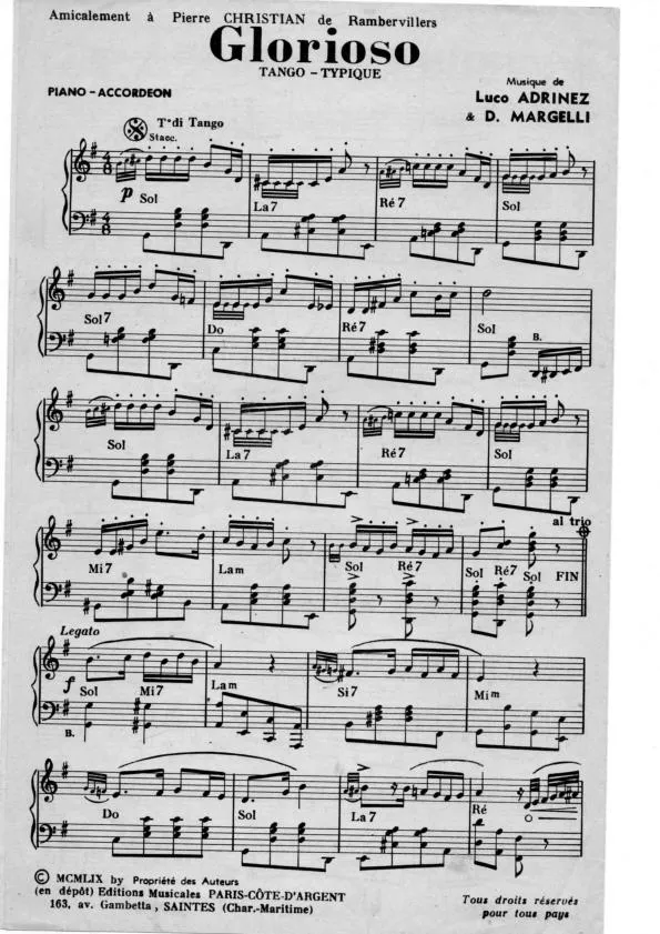 télécharger la partition d'accordéon Glorioso (Tango Typique) au format PDF