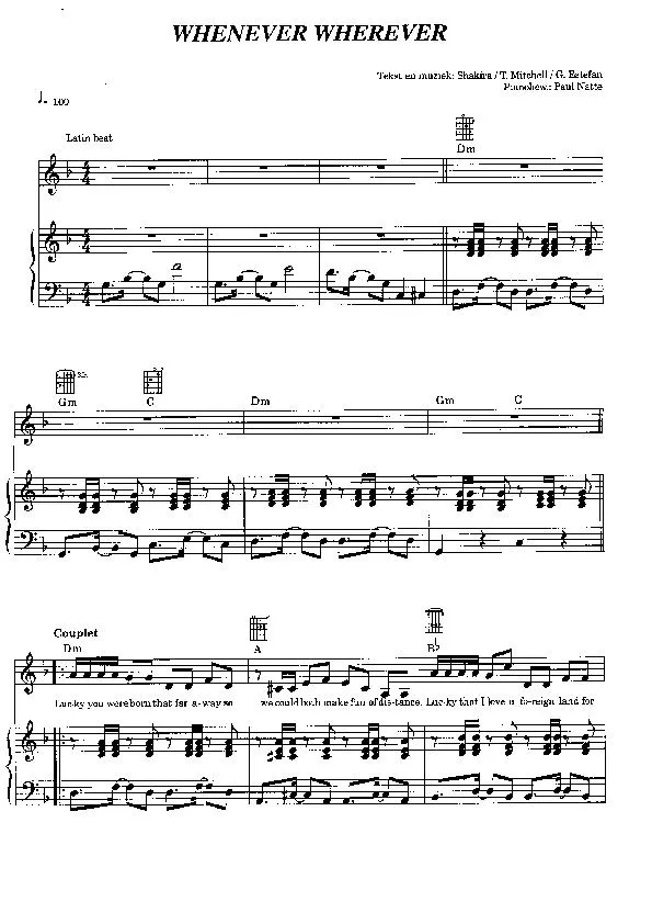 télécharger la partition d'accordéon Whenever Wherever (Latin) au format PDF