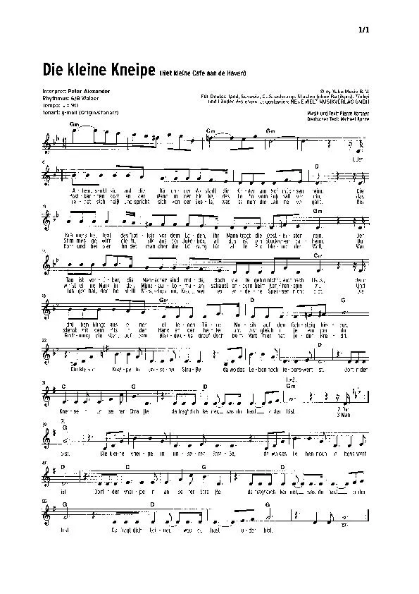télécharger la partition d'accordéon Die kleine Kneipe (Het kleine Cafe aan de Haven) (Le café des trois colombes) au format PDF