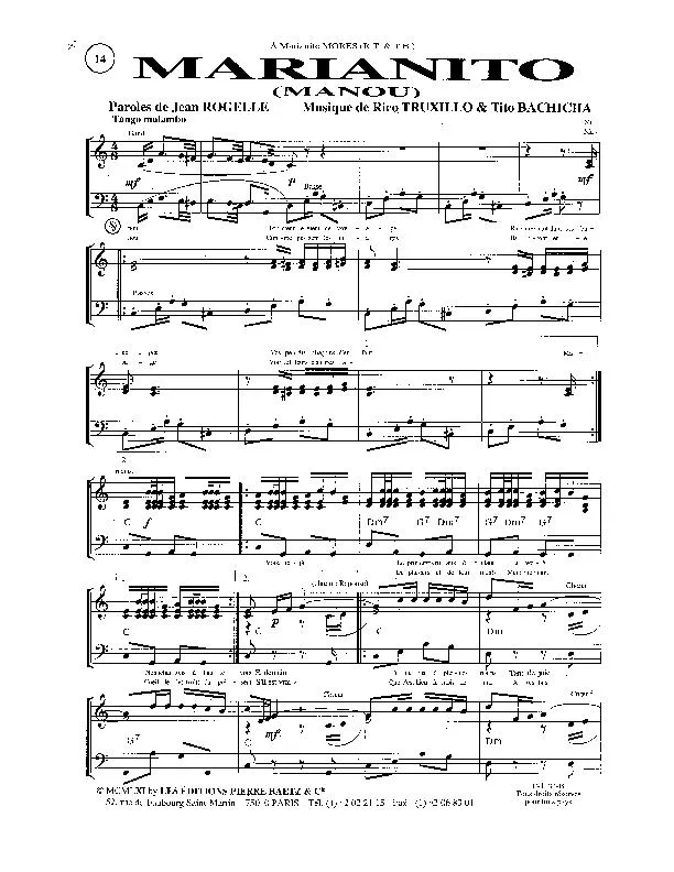 télécharger la partition d'accordéon Marianito (Manou) (Tango Malambo) au format PDF