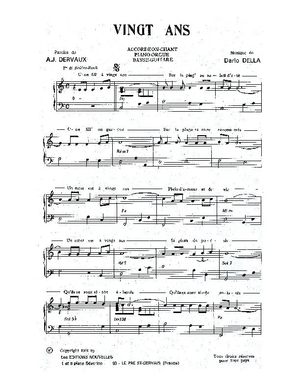 télécharger la partition d'accordéon Vingt ans (Boléro Rock) au format PDF
