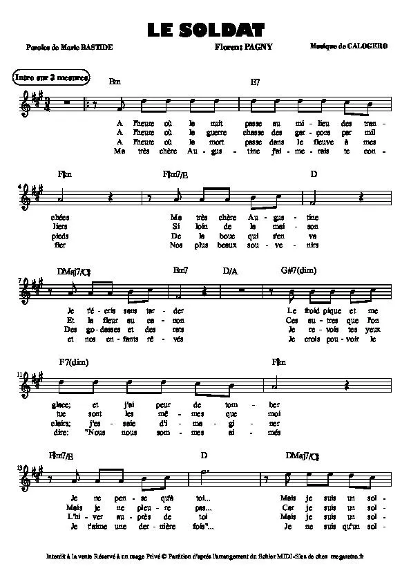 télécharger la partition d'accordéon Le Soldat (Chant : Florent Pagny) au format PDF