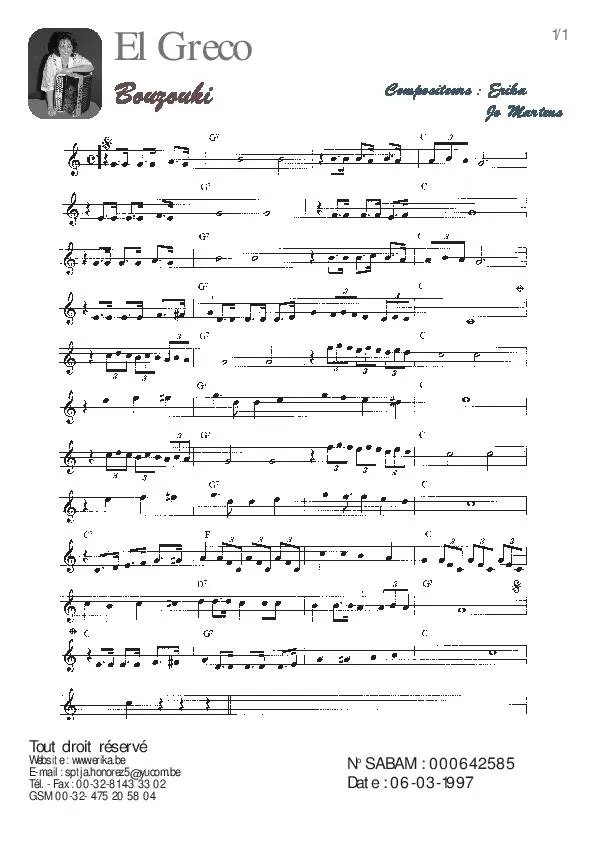 télécharger la partition d'accordéon El Greco (Bouzouki) au format PDF