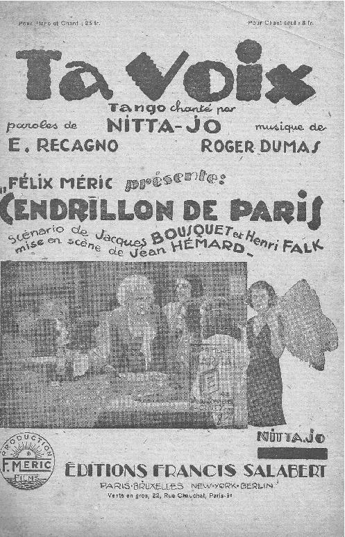 télécharger la partition d'accordéon Ta voix (Du film : Cendrillon de Paris) (Tango Chanté) au format PDF