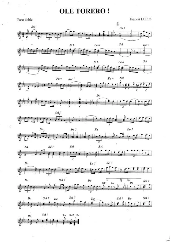 télécharger la partition d'accordéon Olé Toréro (Paso Doble) (Relevé) au format PDF