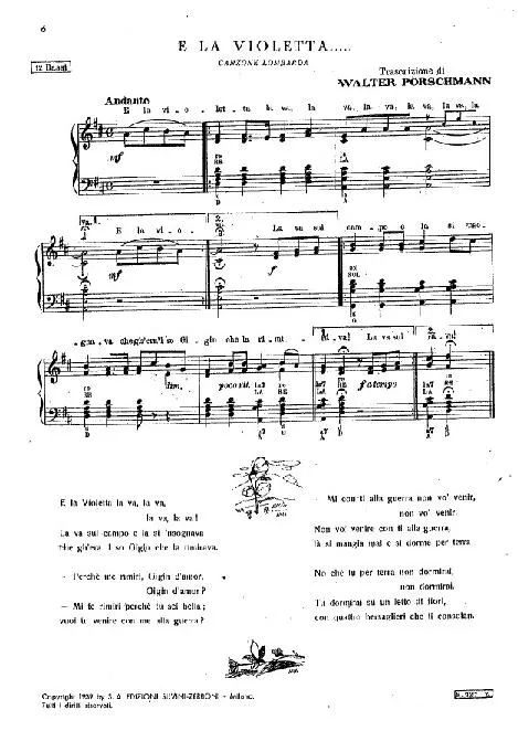 télécharger la partition d'accordéon E la Violetta (Chanson de Lombardie) au format PDF
