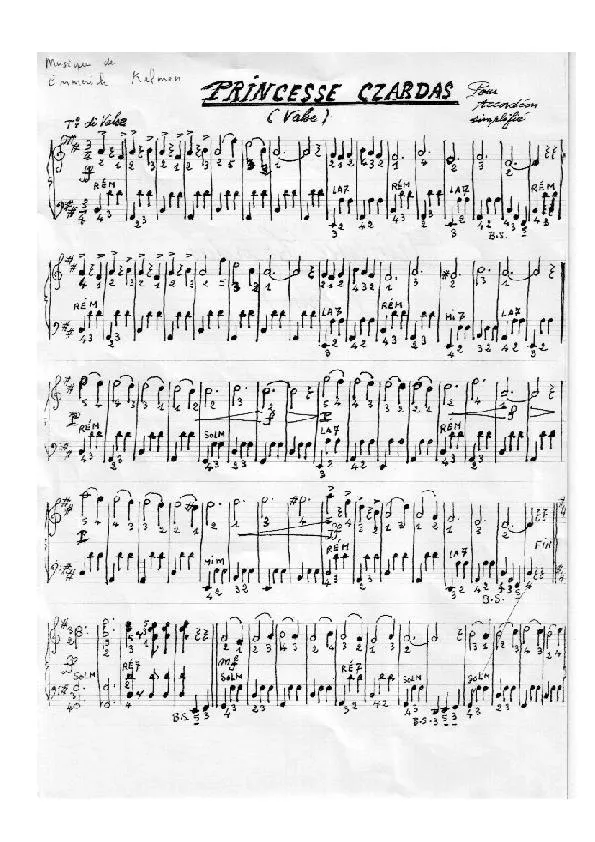 télécharger la partition d'accordéon Princesse Czardas (Accordéon Simplifié) (Manuscrite) au format PDF