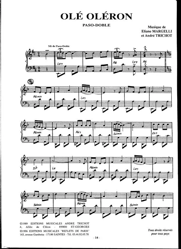 télécharger la partition d'accordéon Olé Oléron (Paso Doble) au format PDF