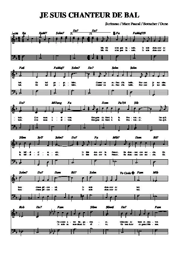 télécharger la partition d'accordéon Je suis chanteur de bal (Relevé) au format PDF