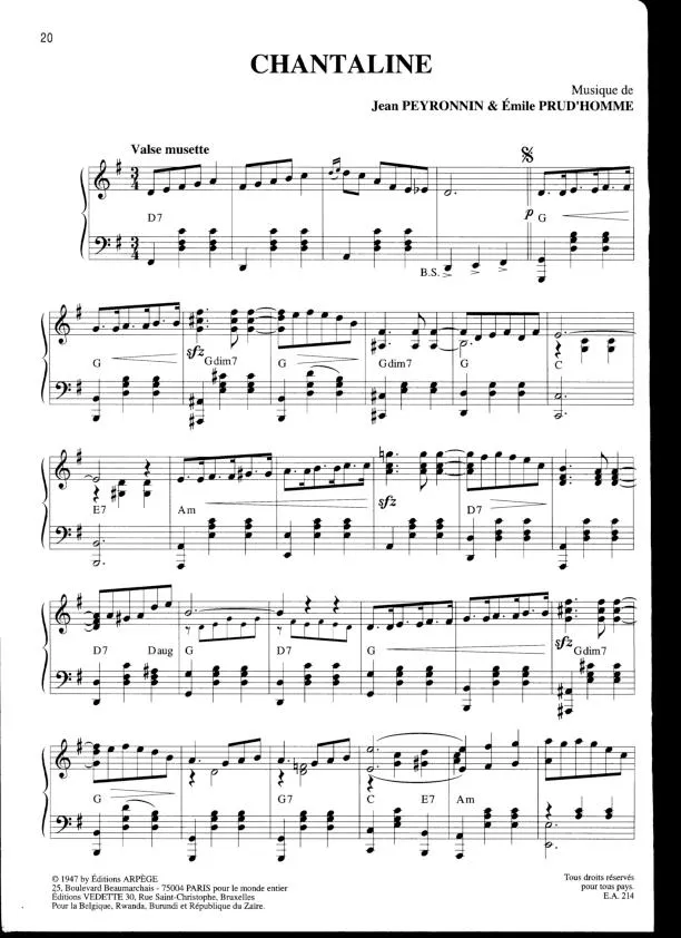 télécharger la partition d'accordéon Chantaline (Valse Musette) au format PDF