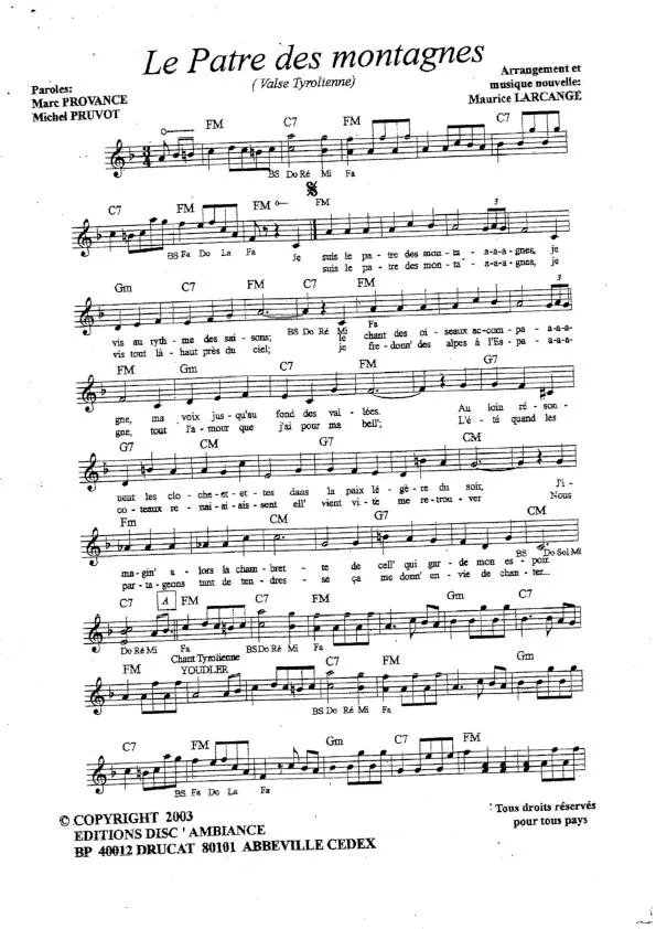 télécharger la partition d'accordéon Le Pâtre des Montagnes (Arrangement Maurice Larcange) (Valse Tyrolienne) au format PDF